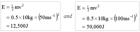 E = 0.5mv^2 Worked